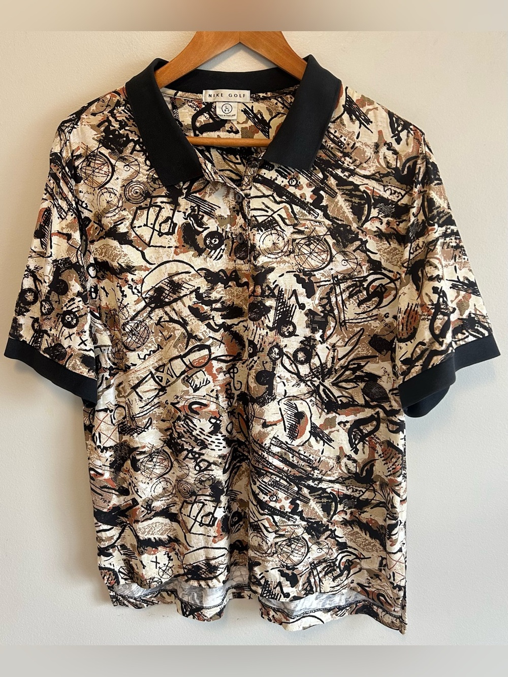 Vintage 90s Nike Golf Abstract Polo Shirt L 12-14 Fits Men’s M AOP Tiger Woods
